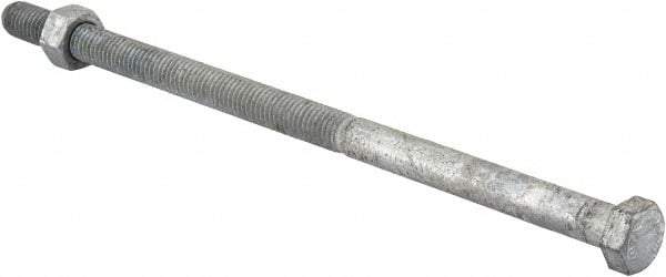 Value Collection - 1/2-13 Thread, 10" Length Under Head, Steel Hex Head Bolt - Hot Dipped Galvanized Coated, 3/4" Hex, UNC Thread, ANSI/ASME B18.2.2 & ASME B18.2.1, Grade 2 - Industrial Tool & Supply