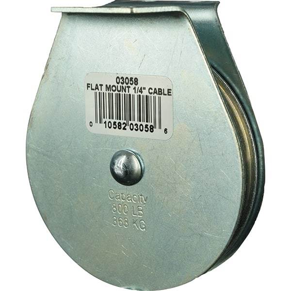 Block Division - 800 Lbs. Load Limit, Flat Standard Block - Upright Mount, Single Sheave, 3 Inch Outside Diameter, Wire Rope, 1/4 Inch Diameter, Eye, 7/8 Inch Inside Diameter, Carbon Steel, Zinc Plated Finish - Industrial Tool & Supply