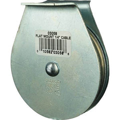 Block Division - 800 Lbs. Load Limit, Flat Standard Block - Upright Mount, Single Sheave, 3 Inch Outside Diameter, Wire Rope, 1/4 Inch Diameter, Eye, 7/8 Inch Inside Diameter, Carbon Steel, Zinc Plated Finish - Industrial Tool & Supply