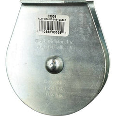 Block Division - 1, 550 Lbs. Load Limit, Flat Standard Block - Upright Mount, Single Sheave, 3-1/2 Inch Outside Diameter, Wire Rope, 5/16 Inch Diameter, Eye, 1-3/16 Inch Inside Diameter, Carbon Steel, Zinc Plated Finish - Industrial Tool & Supply