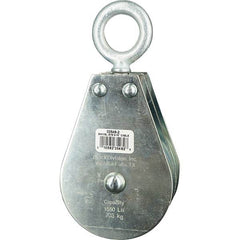 Block Division - 1, 550 Lbs. Load Limit, Swivel Eye Standard Block - Double Sheave, 3-1/2 Inch Outside Diameter, Wire Rope, 5/16 Inch Diameter, Eye, 1-3/16 Inch Inside Diameter, Carbon Steel, Zinc Plated Finish - Industrial Tool & Supply