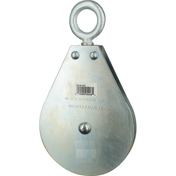 Block Division - 1, 550 Lbs. Load Limit, Swivel Eye Snatch Block - Single Sheave, 3-1/2 Inch Outside Diameter, Wire Rope, 5/16 Inch Diameter, Eye, 1-3/16 Inch Inside Diameter, Carbon Steel, Zinc Plated Finish - Industrial Tool & Supply