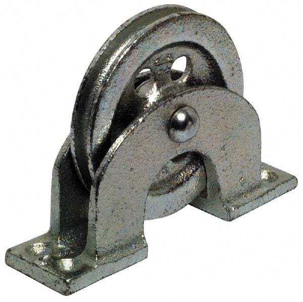 Value Collection - Single Open Upright Mount Guidance Pulley - Sheave, 4-1/2 Inch Outside Diameter, Wire Rope, 3/8 Inch Diameter, 0.235 Inch to 0.246 Inch Mounting Hole Diameter Iron, Galvanized Finish - Industrial Tool & Supply