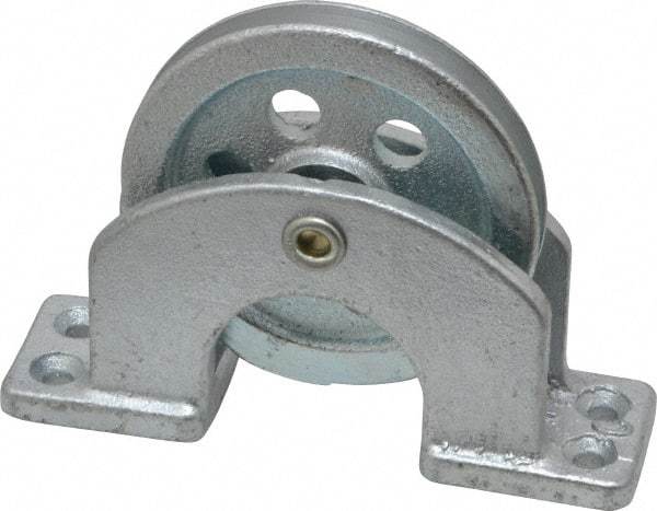 Value Collection - Single Open Upright Mount Guidance Pulley - Sheave, 2-1/2 Inch Outside Diameter, Wire Rope, 3/16 Inch Diameter, 0.144 Inch to 0.155 Inch Mounting Hole Diameter Iron, Galvanized Finish - Industrial Tool & Supply