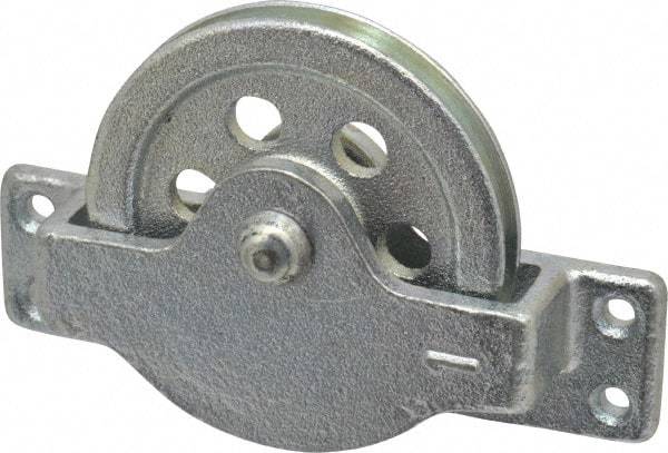 Value Collection - Single Open Side Mount Guidance Pulley - Sheave, 2-1/2 Inch Outside Diameter, Wire Rope, 3/16 Inch Diameter, 0.144 Inch to 0.155 Inch Mounting Hole Diameter Iron, Galvanized Finish - Industrial Tool & Supply