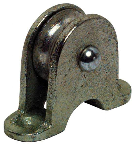 Value Collection - Single Open Upright Mount Guidance Pulley - Sheave, 1-1/2 Inch Outside Diameter, Fibrous Rope, 3/8 Inch Diameter, 0.209 Inch to 0.22 Inch Mounting Hole Diameter Malleable Iron, Galvanized Finish - Industrial Tool & Supply