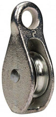 Value Collection - Rigid Eye Single Sheave Pulley - Sheave, 1-1/2 Inch Outside Diameter, Fibrous Rope, 3/8 Inch Diameter, Malleable Iron, Galvanized Finish - Industrial Tool & Supply