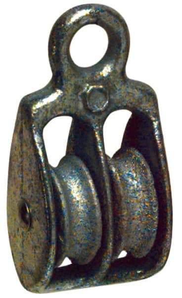 Value Collection - Rigid Eye Double Sheave Pulley - Sheave, 2 Inch Outside Diameter, Fibrous Rope, 1/2 Inch Diameter, Malleable Iron, Galvanized Finish - Industrial Tool & Supply