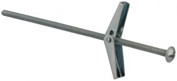 Value Collection - 1/8" Screw, 1/8" Diam, 4" Long, Toggle Bolt Drywall & Hollow Wall Anchor - 1/8" Drill, Zinc Plated, Steel, Use in Concrete, & Masonry, Hollow Tile, Plaster & Wallboard - Industrial Tool & Supply