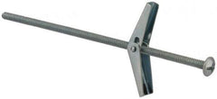 Value Collection - 1/8" Screw, 1/8" Diam, 4" Long, Toggle Bolt Drywall & Hollow Wall Anchor - 1/8" Drill, Zinc Plated, Steel, Use in Concrete, & Masonry, Hollow Tile, Plaster & Wallboard - Industrial Tool & Supply