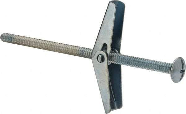 Value Collection - 3/16" Screw, 3/16" Diam, 4" Long, Toggle Bolt Drywall & Hollow Wall Anchor - 3/16" Drill, Zinc Plated, Steel, Use in Concrete, & Masonry, Hollow Tile, Plaster & Wallboard - Industrial Tool & Supply