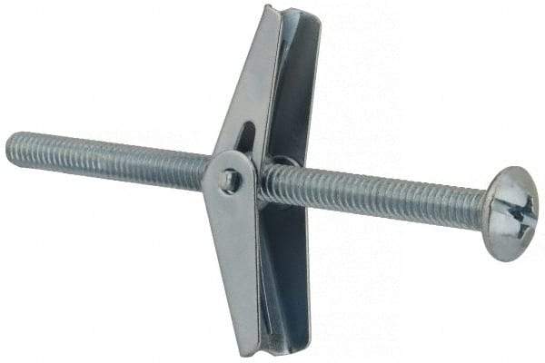 Value Collection - 1/4" Screw, 1/4" Diam, 4" Long, Toggle Bolt Drywall & Hollow Wall Anchor - 1/4" Drill, Zinc Plated, Steel, Use in Concrete, & Masonry, Hollow Tile, Plaster & Wallboard - Industrial Tool & Supply