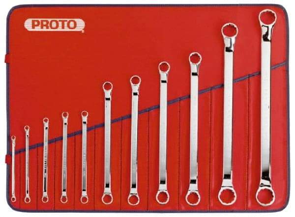 Proto - 11 Piece, 5/32" to 7/16", 12 Point Box End Wrench Set - Metric Measurement Standard, Full Polish Finish, Comes in Nylon Roll - Industrial Tool & Supply