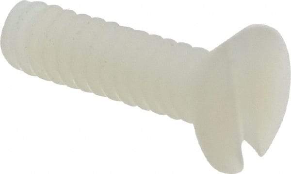 Made in USA - #6-32 UNC, 1/2" OAL Slotted Drive Machine Screw - Flat Head, Grade 6/6 Nylon, Uncoated, Without Washer - Industrial Tool & Supply