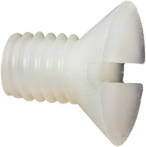 Made in USA - #10-32 UNF, 5/16" OAL Slotted Drive Machine Screw - Flat Head, Grade 6/6 Nylon, Uncoated, Without Washer - Industrial Tool & Supply