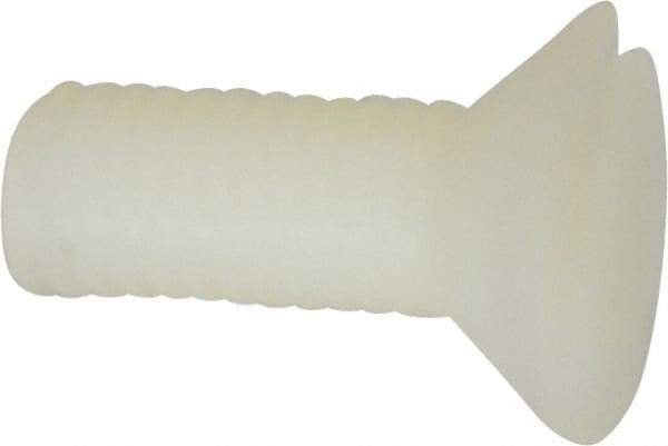 Made in USA - #10-32 UNF, 1/2" OAL Slotted Drive Machine Screw - Flat Head, Grade 6/6 Nylon, Uncoated, Without Washer - Industrial Tool & Supply