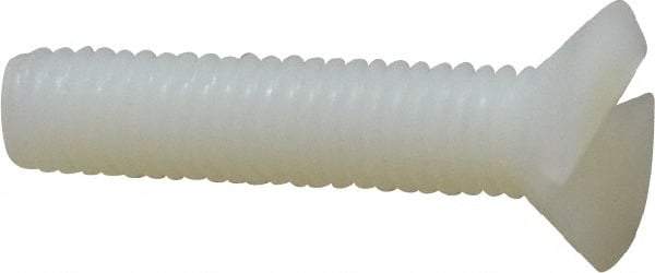 Made in USA - #10-32 UNF, 7/8" OAL Slotted Drive Machine Screw - Flat Head, Grade 6/6 Nylon, Uncoated, Without Washer - Industrial Tool & Supply
