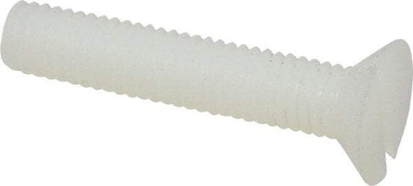 Made in USA - #10-32 UNF, 1" OAL Slotted Drive Machine Screw - Flat Head, Grade 6/6 Nylon, Uncoated, Without Washer - Industrial Tool & Supply