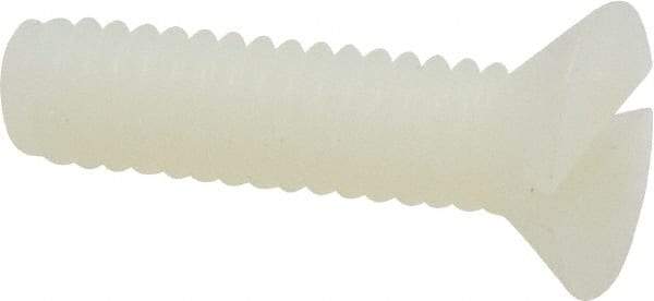 Made in USA - 1/4-20 UNC, 1" OAL Slotted Drive Machine Screw - Flat Head, Grade 6/6 Nylon, Uncoated, Without Washer - Industrial Tool & Supply