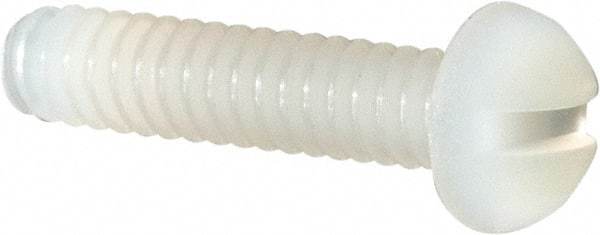 Made in USA - #4-40 UNC, 1/2" Length Under Head Slotted Drive Machine Screw - Round Head, Grade 6/6 Nylon, Uncoated, Without Washer - Industrial Tool & Supply