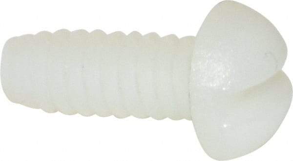 Made in USA - #6-32 UNC, 3/8" Length Under Head Slotted Drive Machine Screw - Round Head, Grade 6/6 Nylon, Uncoated, Without Washer - Industrial Tool & Supply