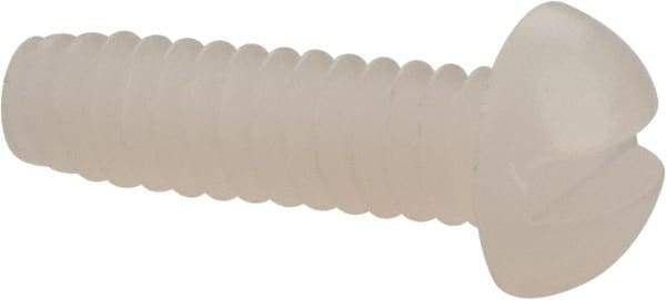 Made in USA - #6-32 UNC, 1/2" Length Under Head Slotted Drive Machine Screw - Round Head, Grade 6/6 Nylon, Uncoated, Without Washer - Industrial Tool & Supply