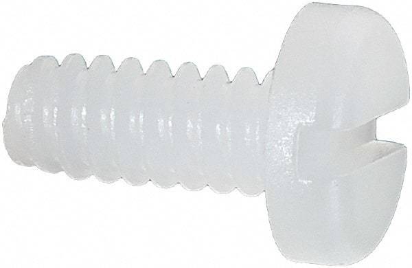 Made in USA - #6-32 UNC, 5/16" Length Under Head Slotted Drive Machine Screw - Pan Head, Grade 6/6 Nylon, Uncoated, Without Washer - Industrial Tool & Supply