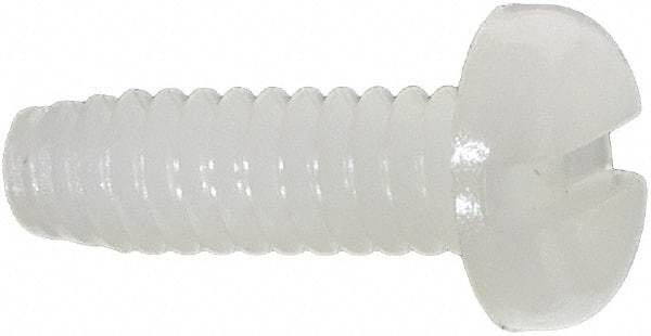 Made in USA - #6-32 UNC, 7/16" Length Under Head Slotted Drive Machine Screw - Pan Head, Grade 6/6 Nylon, Uncoated, Without Washer - Industrial Tool & Supply