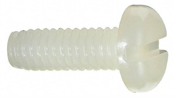 Made in USA - #8-32 UNC, 1/2" Length Under Head Slotted Drive Machine Screw - Pan Head, Grade 6/6 Nylon, Uncoated, Without Washer - Industrial Tool & Supply