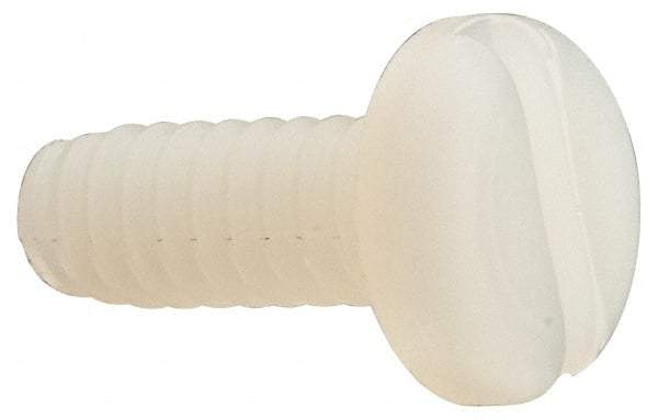 Made in USA - #10-24 UNC, 1/2" Length Under Head Slotted Drive Machine Screw - Pan Head, Grade 6/6 Nylon, Uncoated, Without Washer - Industrial Tool & Supply