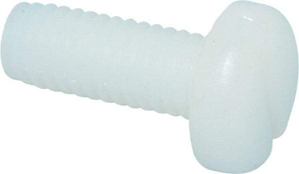 Made in USA - #10-32 UNF, 1/2" Length Under Head Slotted Drive Machine Screw - Pan Head, Grade 6/6 Nylon, Uncoated, Without Washer - Industrial Tool & Supply