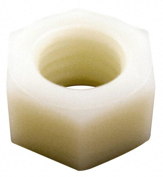 Made in USA - #6-32 UNC Nylon Right Hand Hex Nut - 7.75mm Across Flats, 3.05mm High, Uncoated - Industrial Tool & Supply