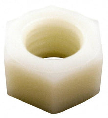 Made in USA - #6-32 UNC Nylon Right Hand Hex Nut - 7.75mm Across Flats, 3.05mm High, Uncoated - Industrial Tool & Supply