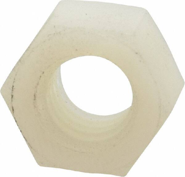 Made in USA - 3/8-16 UNC Nylon Right Hand Hex Nut - 14.22mm Across Flats, 8.38mm High, Uncoated - Industrial Tool & Supply