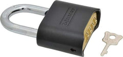 Master Lock - 2" Body Width, 1" Shackle Clearance, Black Die Cast Combination Lock - 5/16" Shackle Diam - Industrial Tool & Supply