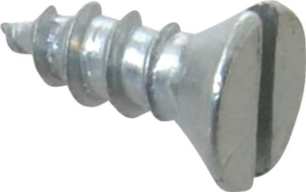 Value Collection - #6, 3/8" OAL, Slotted Drive, Flat Head Wood Screw - Zinc Plated Steel, Grade 2 - Industrial Tool & Supply