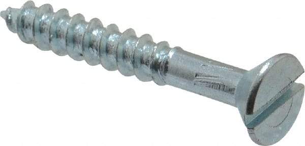 Value Collection - #14, 1-3/4" OAL, Slotted Drive, Flat Head Wood Screw - Zinc Plated Steel, Grade 2 - Industrial Tool & Supply