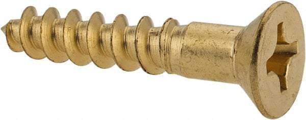Value Collection - #12, 1-1/4" OAL, Phillips Drive, Flat Head Wood Screw - Brass - Industrial Tool & Supply