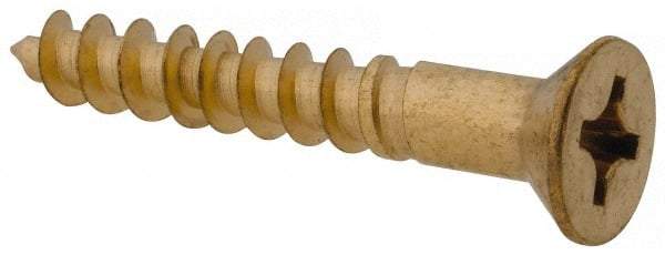 Value Collection - #12, 1-1/2" OAL, Phillips Drive, Flat Head Wood Screw - Brass - Industrial Tool & Supply