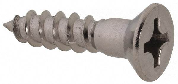 Value Collection - #12, 1" OAL, Phillips Drive, Flat Head Wood Screw - Stainless Steel, Grade 18-8 - Industrial Tool & Supply
