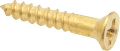 Value Collection - #2, 1/2" OAL, Phillips Drive, Flat Head Wood Screw - Brass - Industrial Tool & Supply
