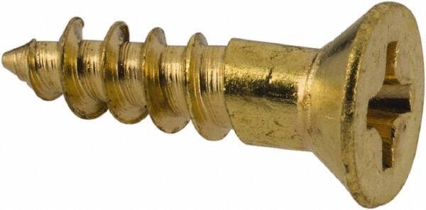 Value Collection - #5, 1/2" OAL, Phillips Drive, Flat Head Wood Screw - Brass - Industrial Tool & Supply