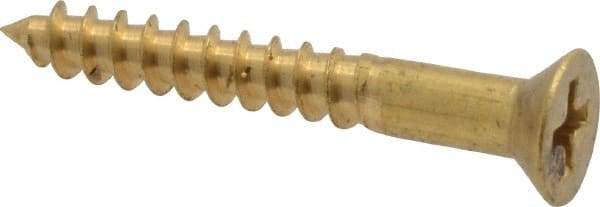 Value Collection - #8, 1-1/4" OAL, Phillips Drive, Flat Head Wood Screw - ASME B18.6.1, Brass - Industrial Tool & Supply