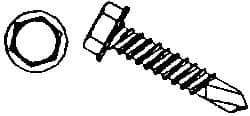 Value Collection - #8, Hex Washer Head, Slotted Drive, 5/8" Length Under Head, #2 Point, Self Drilling Screw - Grade 1016-1024 Steel, Zinc-Plated Finish - Industrial Tool & Supply