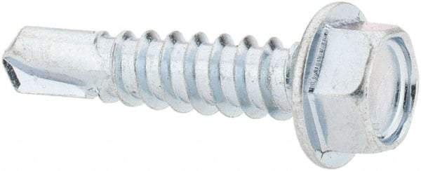 Value Collection - #12, Hex Washer Head, Hex Drive, 1" Length Under Head, #3 Point, Self Drilling Screw - Steel, Zinc-Plated Finish - Industrial Tool & Supply
