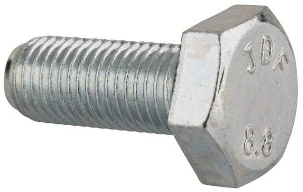 Value Collection - M10x1.25mm Metric Fine, 25mm Length Under Head Hex Head Cap Screw - Fully Threaded, Grade 8.8 Steel, Zinc-Plated Finish, 17mm Hex - Industrial Tool & Supply