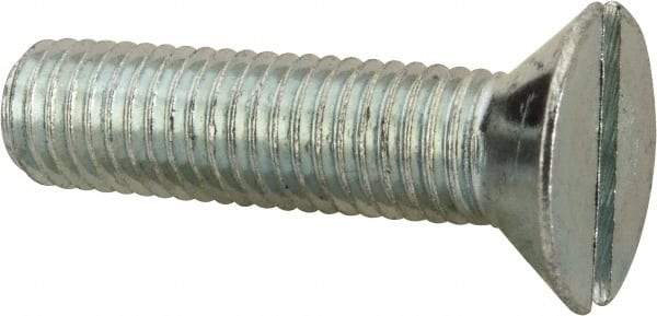 Value Collection - 1/4-28 UNF, 1" OAL Slotted Drive Machine Screw - Flat Head, Grade J82 Steel, Zinc-Plated Finish, Without Washer - Industrial Tool & Supply
