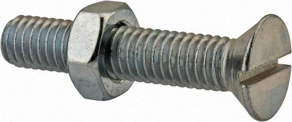 Value Collection - 3/8-16 UNC, 2" OAL Slotted Drive Machine Screw - Flat Head, Grade 2 Steel, Zinc-Plated Finish, Without Washer - Industrial Tool & Supply