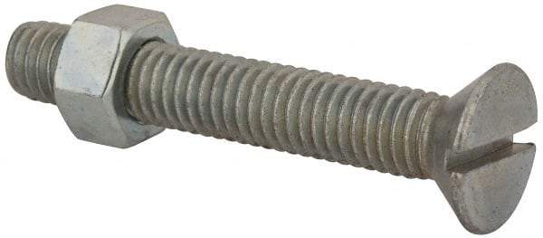 Value Collection - 3/8-16 UNC, 2-1/2" OAL Slotted Drive Machine Screw - Flat Head, Grade 2 Steel, Zinc-Plated Finish, Without Washer - Industrial Tool & Supply