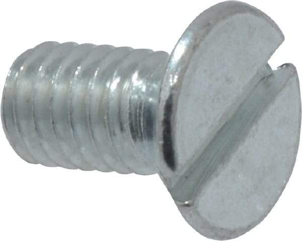 Value Collection - M4x0.70, 8mm OAL Slotted Drive Machine Screw - Flat Head, Grade 4.8 Steel, Zinc-Plated Finish, Without Washer - Industrial Tool & Supply